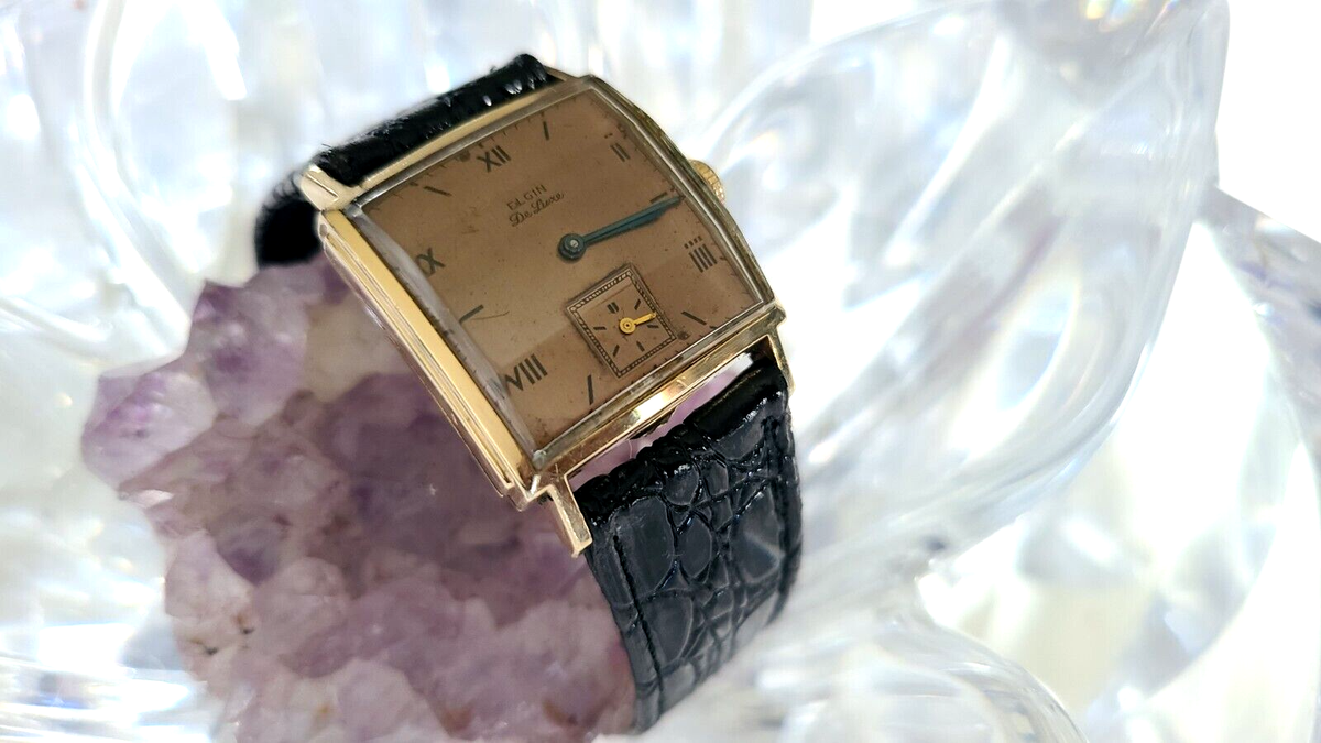 Vintage 40s Elgin De Luxe Watch 17 Jewels Grade 555 10k GF Gable 
