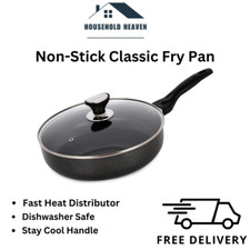Image of Frying Pan Aluminium Non Stick Black Deep Fry Pan Lid Induction Hobs 22CM -28CM