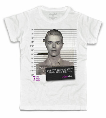 Herren T-Shirt weiß Foto Beschilderung Celebrities Rebel Rebel Mugshot Amazink