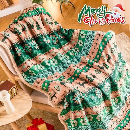 Christmas Throw Blanket, Christmas Decorations Blankets and Green Reindeer - Picture 5 of 7