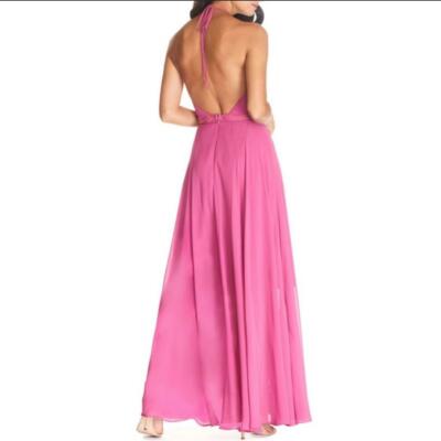 Women's Dress The Population Odette Halter Neck Chiffon Maxi Dress, Size Medium - Pink