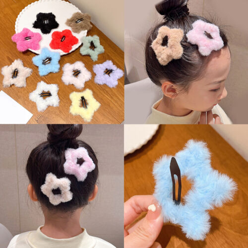 Fluffy Star Hairpins Cute Sweet Plush Hair Clips Daily Dating Bang Side Clips ρ