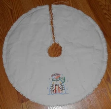 SNOWMAN & SALTBOX Embroidered Tree Skirt,24",Christmas,Country, Prim, Winter