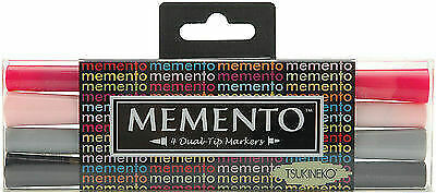 Tsukineko Memento Dual-Tip Marker – 4er Set Mit Feinspitze & Pinselspitze, Scrapbooking-tauglich