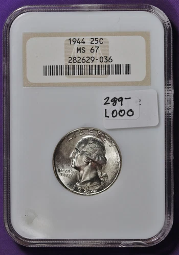 1944 Washington Quarter.  In NGC Holder.  MS 67.  L000