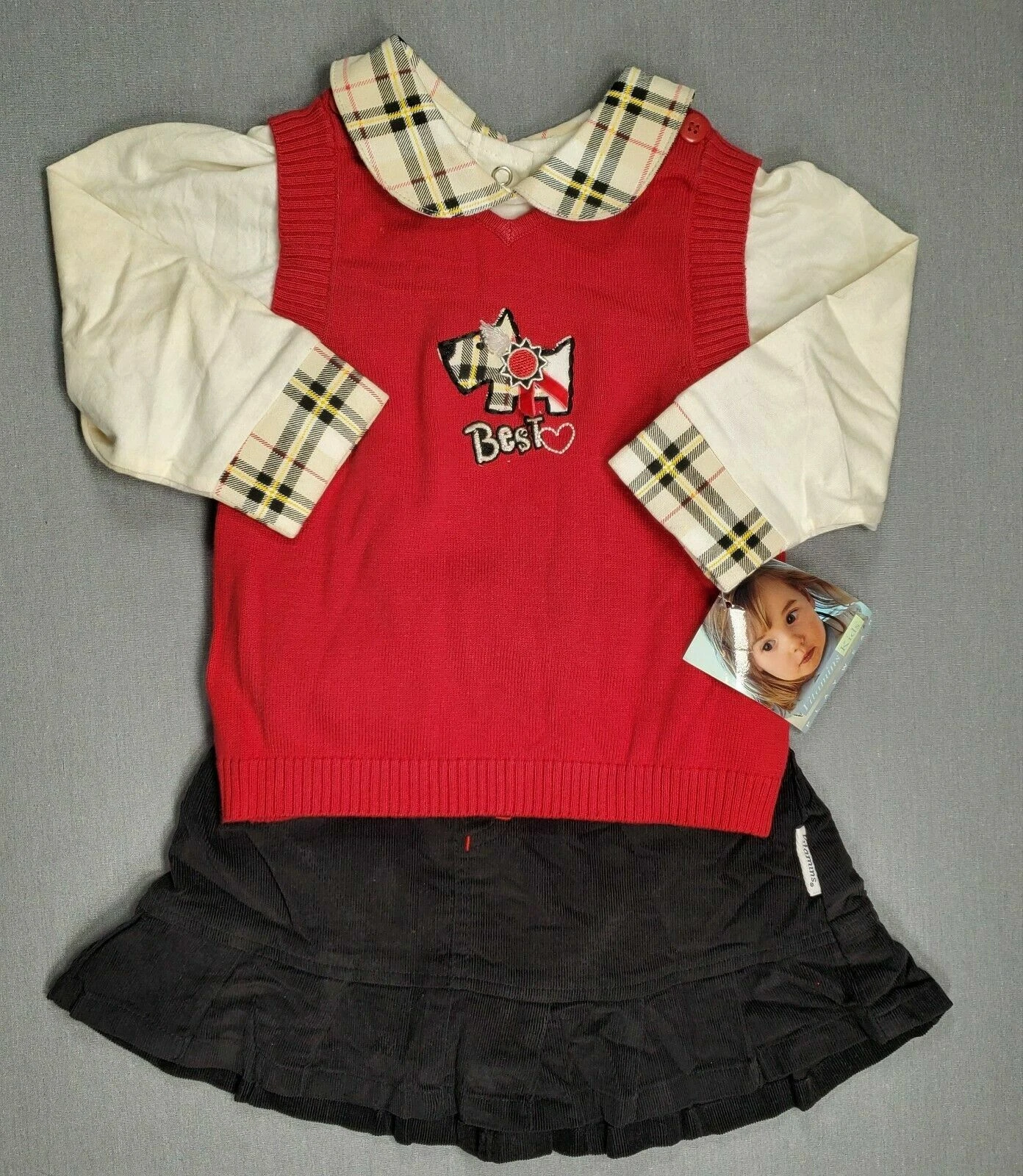 Baby Girl Clothes New Vitamins Kids 18 Month Puppy Corduroy Skirt 3Pc Outfit