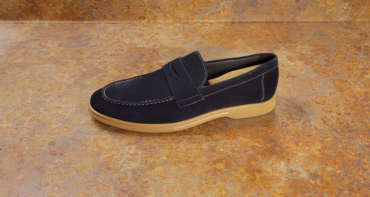 New Bruno Magli Forteza Penny Loafer Shoes Navy Blue Mens 10.5 M MSRP 350