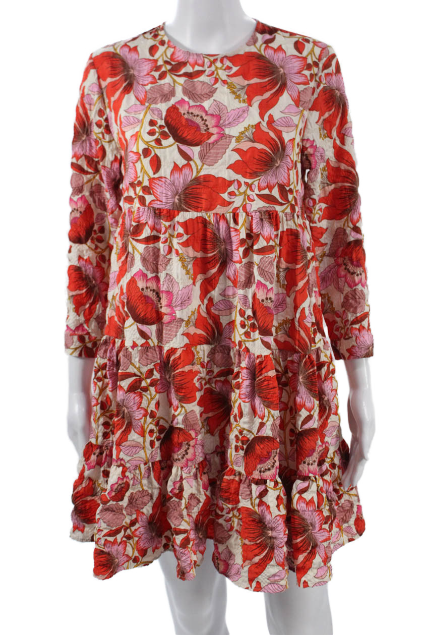Zara Women Trapeze Swing Floral Short 3/4 Sleeve Dress Round Neck Size SFree Shipping in US $100+ Orders | $6.95 Orders Below