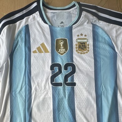 adidas Argentinien Trikot Nr. 22 2022 XL Weiß/Blau Kurzarm Beflocked 3 Sterne
