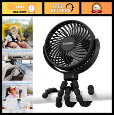 Portable Clip-On Stroller Fan - 4000mAh Rechargeable, 3 Speed, 360 Rotatable, F