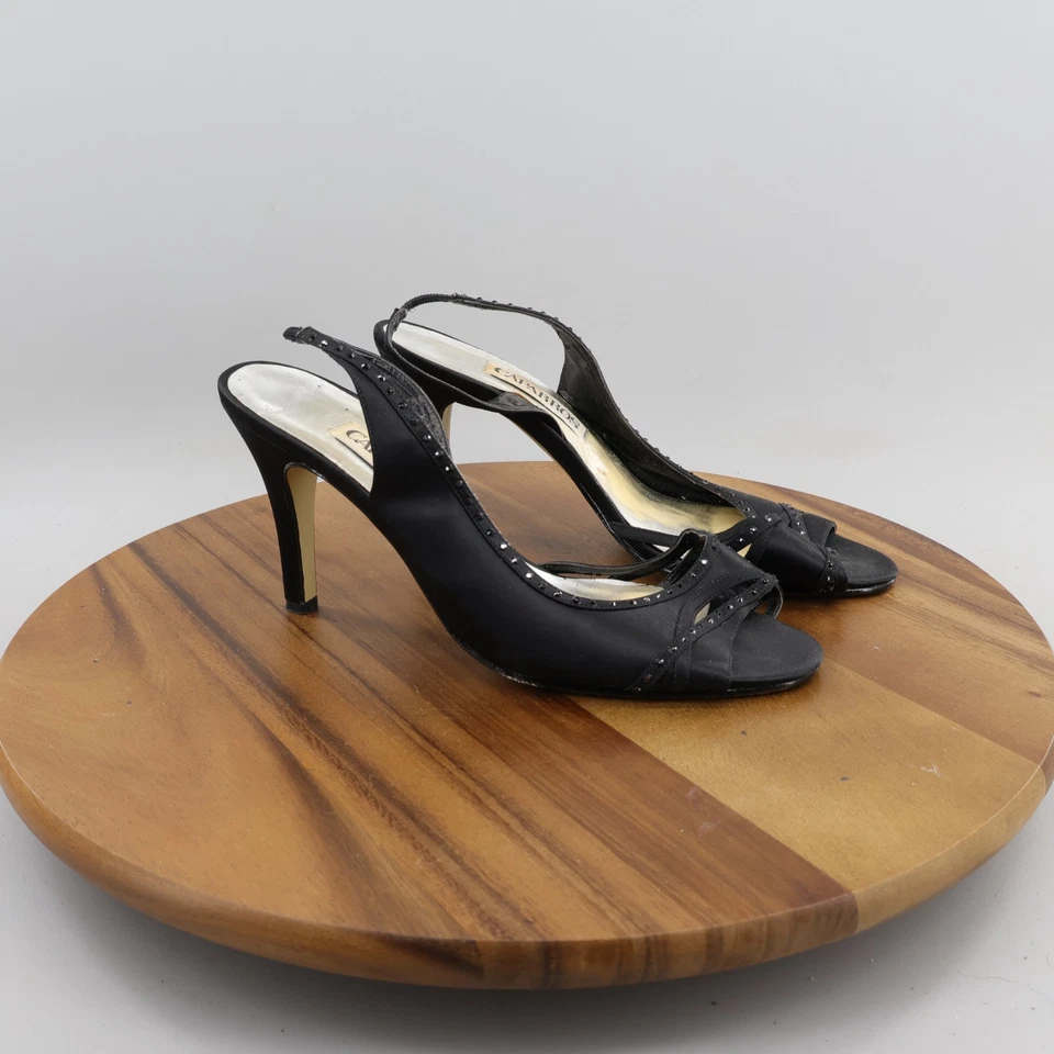 TACONES CAPARROS DAMAS GAMUZA NEGRA Y CUERO PUNTA ABIERTA TALLA 8B Foto 2 de 4