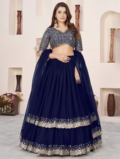Blue Georgette Lehenga Choli Zari Sequins Wedding Party Wear Dupatta
