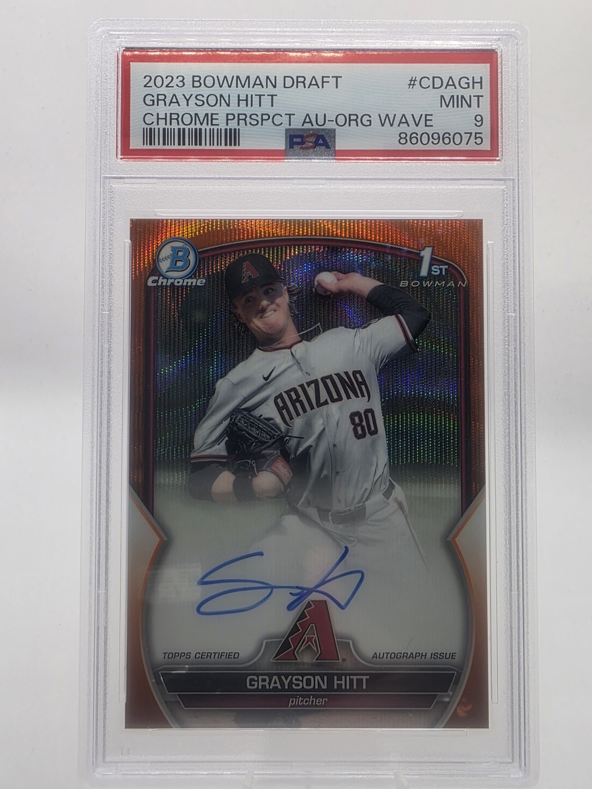 GRAYSON HITT 2023 Bowman Draft  Chrome 1st Auto Orange Wave /25 PSA 9