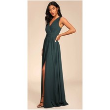 Lulus Thoughts of Hue Emerald Green Surplice Maxi Dress formal $99 Small NWOT