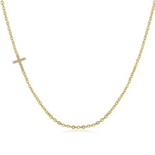 Dainty Cross Necklace for Women 14K Gold Plated Simple Zircon Cross Cute Faith C