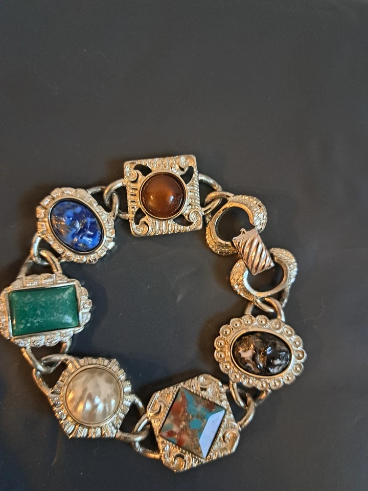 Винтажный многоцветный браслет из звеньев Sarah Coventry серебристого цвета - Изображение 2 из 4