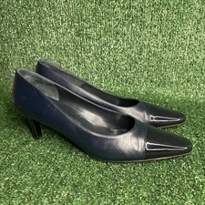 Vintage Salvatore Ferragamo Heels Shoes Womens Size 9 B Navy Leather Italy