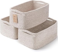 Pack 3-Small Storage Baskets for Organizing  Woven Shelf Toy Basket  Rope Bask