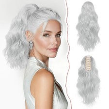14" Ponytail Extension, Short Wavy Claw Clip in Ponytail Hair Extension Synth...