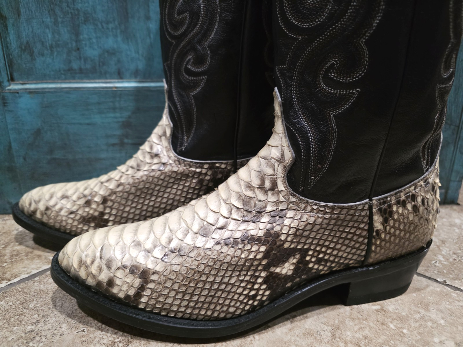 Dan Post Python Boots 9.5 EW Back Cut Belly Up Br… - image 4