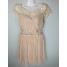 ASOS Cream Mesh Mini Skater Dress with Cobweb Lace Tulle Size 6