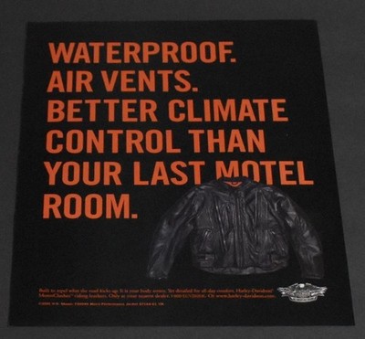 2001 Print Ad Harley-Davidson Leather Jacket Waterproof Climate Control Art