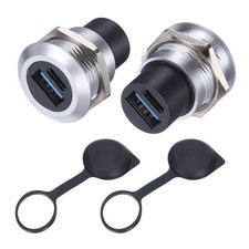 USB 3.0 Type-C Panel Mount Socket Connector Round Silver 2Pcs