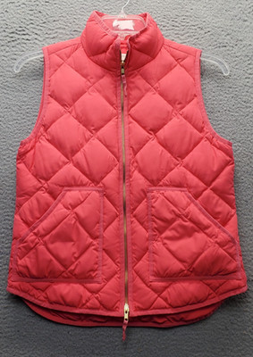 J.Crew Excursion Puffer Down Vest Womens S Pink Lined Quilted Mock Neck Full Zip