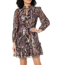 NWT Vince Camuto Women’s Printed Chiffon Metallic Fit  & Flare Dress Size 10