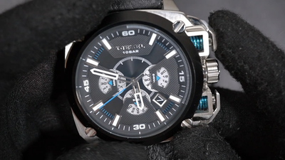 とむ Diesel BAMF Chronograph Black Dial Black Leather Strap Watch For Men