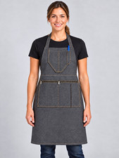 Chef Works Gray Solid Denim Bib Apron with Zipper Pockets ABAQ054