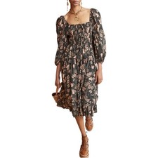New Ulla Johnson Isla Floral Print Puff Sleeve Lined Midi Dress Size 2 $495