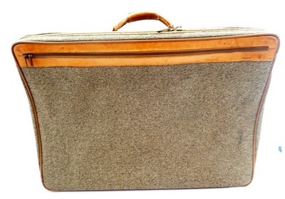 Vintage HARTMANN 30'' Suitcase Luggage Brown Tweed with Leather Accents