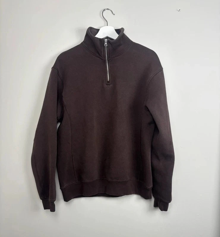 Zara Women’s Oversized Brown Quarter Zip Jumper Size M