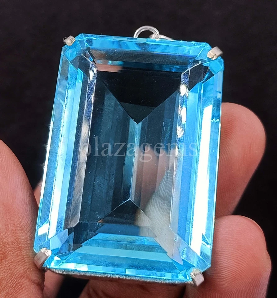 245 CT EMERALD CUT NATURAL BLUE AQUAMARINE EGL 925 SILVER PENDANT GEMSTONE 5ARC - Image 2 of 4