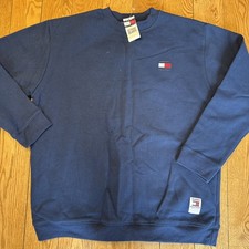 Vintage TOMMY HILFIGER Crew Neck Sweater Mens L 100 Cotton Navy Blue NWT