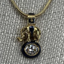 Edgar Berebi Limited Edition Gold Tone Elephant Crystal Pendant Necklace 18”