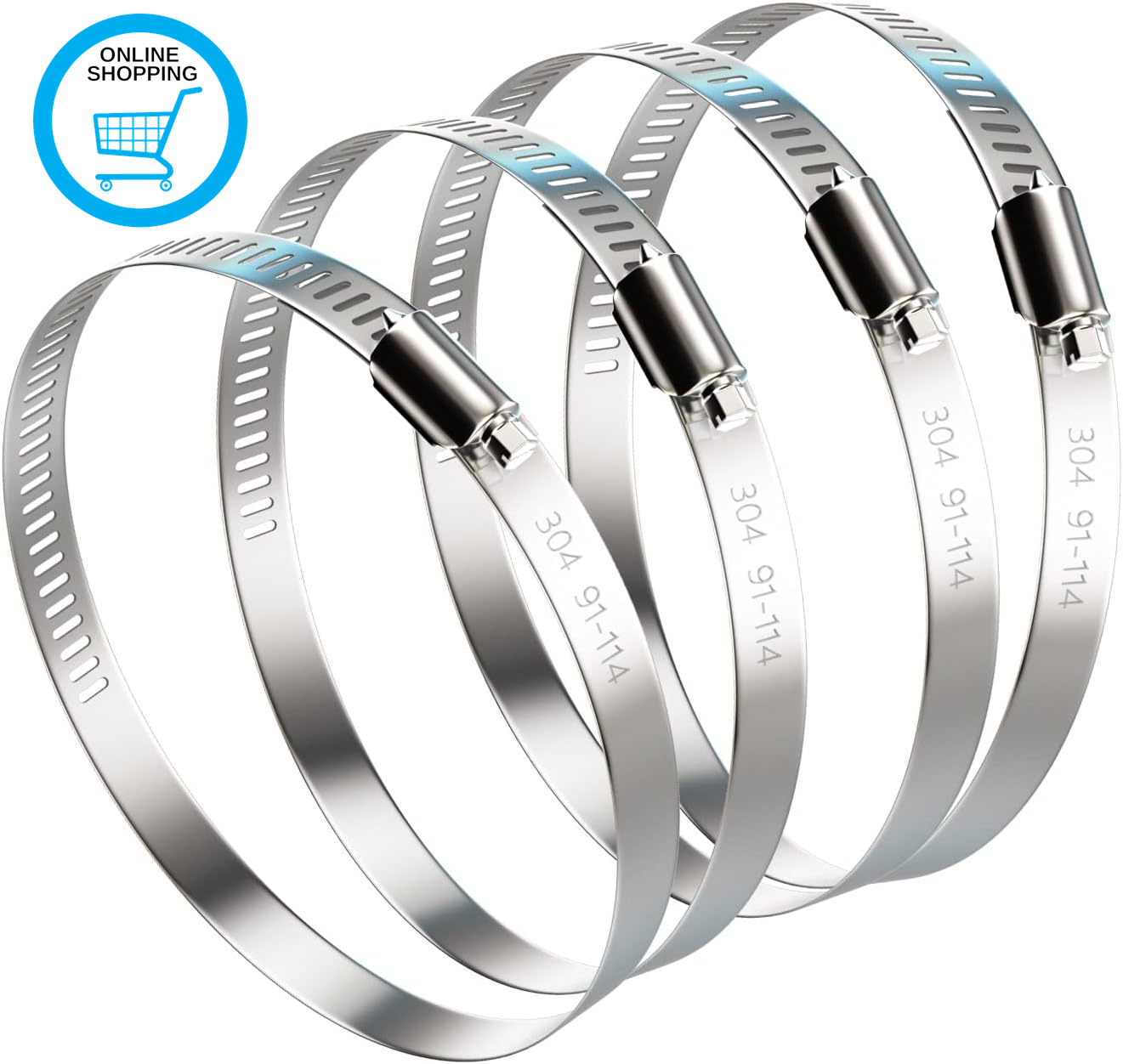 91-114Mm Hose Clips - Adjustable 304 Stainless Steel Duct Clamps 4 Pack Worm Gea