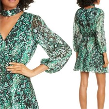 ALICE + OLIVIA Rita Green Snakeprint Silk Georgette Mini Dress Size 0
