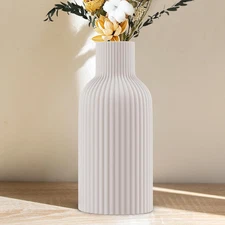 White Ceramic Flower Vase, Minimalist Modern Home Decor, Matte Finish Pampas Gra