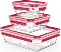 Emsa Glas Frischhaltedosen Set 3-Tlg Clip & Close 0,45/0,8/2,0L Rot