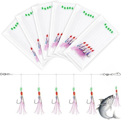 Makrelenrigs Meeresköder Angelsysteme 6 Stk Bionic Feather Lures Luminous Beads