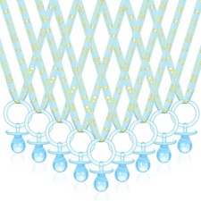 36-Pack Blue Pacifier Necklaces for Baby Shower, Acrylic Favors with Ribbons Set