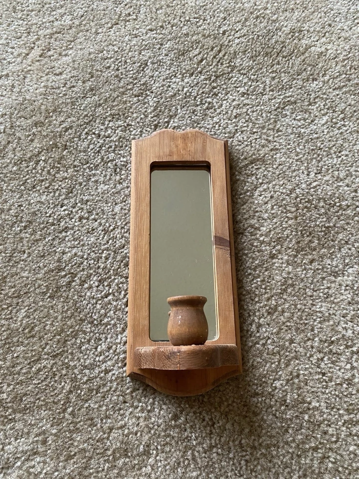 "Candelabro aplique de pared de madera vintage con espejo marrón antiguo 12"" x 4,5"""  Foto 3 de 4