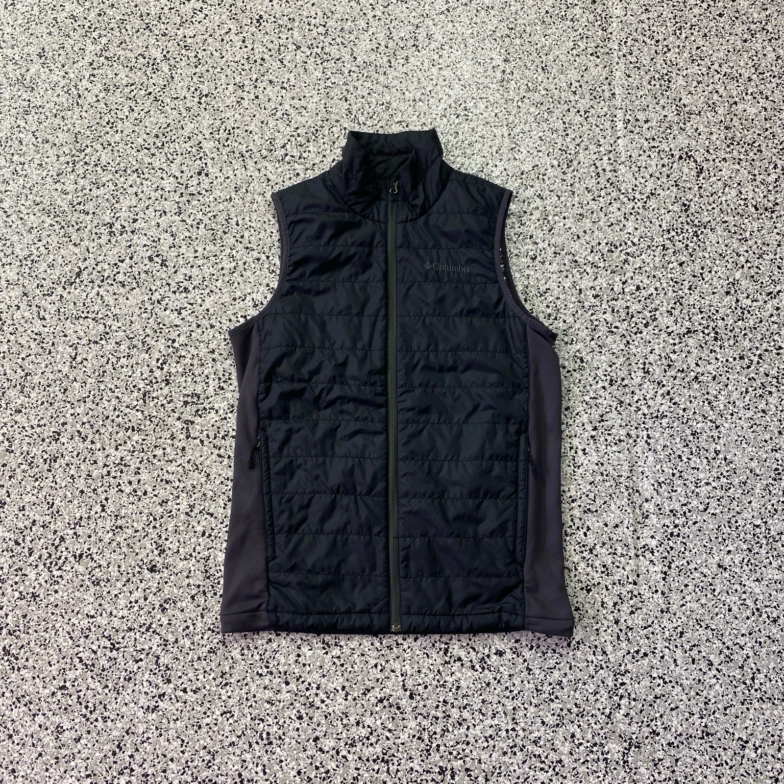 Columbia Omni-Heat Black Puffer Vest Jacket Full Zip Pockets Mens Size S