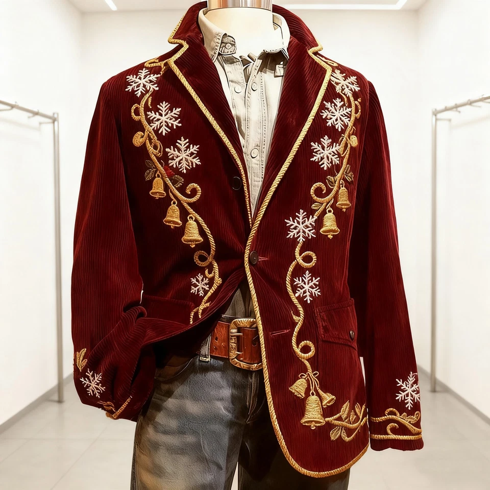 Blazer de pana borgoña para hombre estampado 3D estrás boda fiesta traje chaqueta Foto 4 de 4