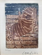 Brigitte Coudrain signed gravure engraving and aquatint of a figure on horseback