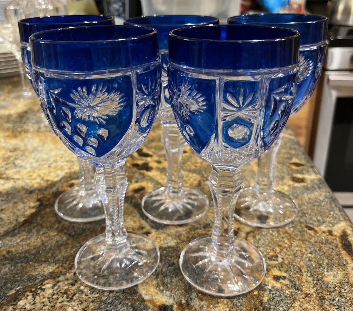 Lot of 5 Anna Hutte Echt Bleikristall Cobalt Blue & Clear Crystal