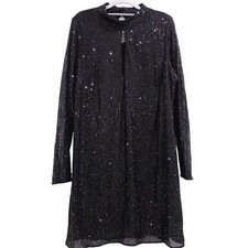 NEW City Black Sequin Evening Gown LS Plus Size M/18 Evening Sparkly Night Out