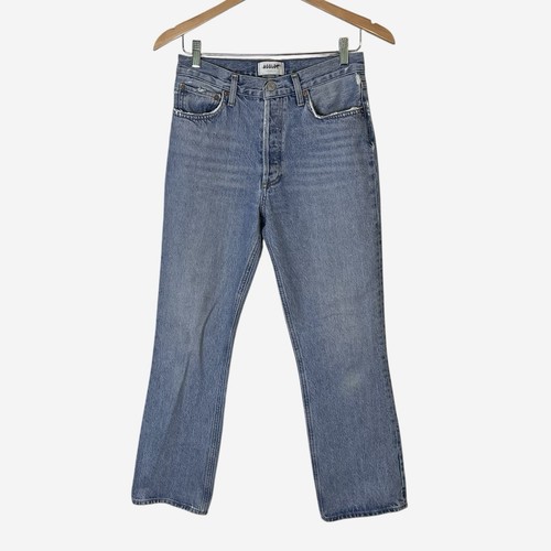 AGOLDE Jeans 26 Relaxed Boot Button Fly Distressed 100% Organic Cotton Blue